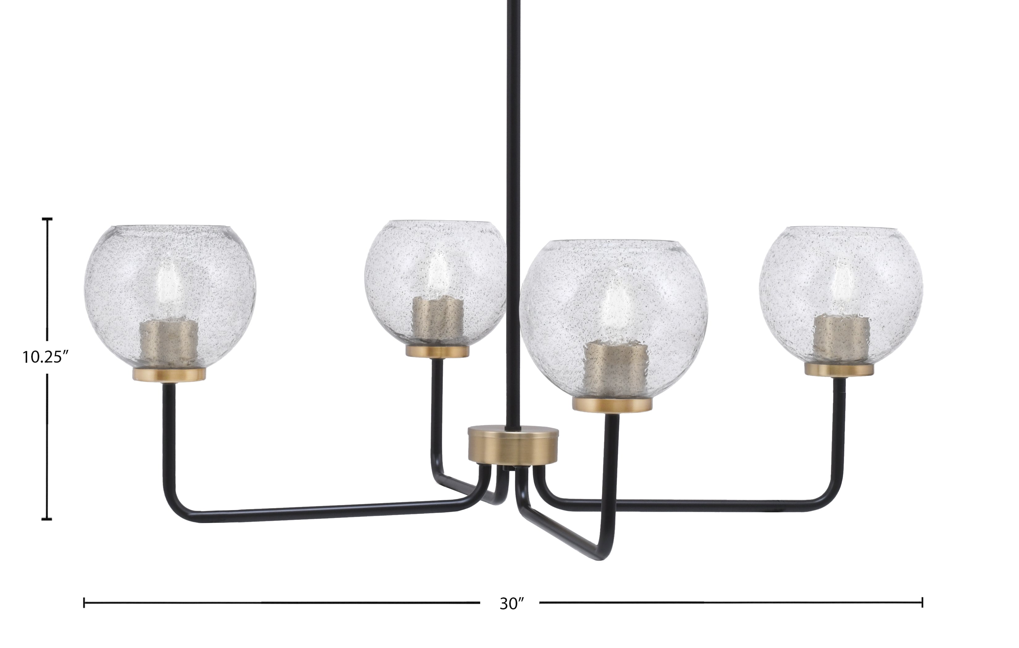 Sandia Four Light Chandelier in Matte Black & New Age Brass with Smoke Bubble Shade