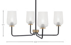 Sandia Four Light Chandelier in Matte Black & New Age Brass with Clear Textured Shade