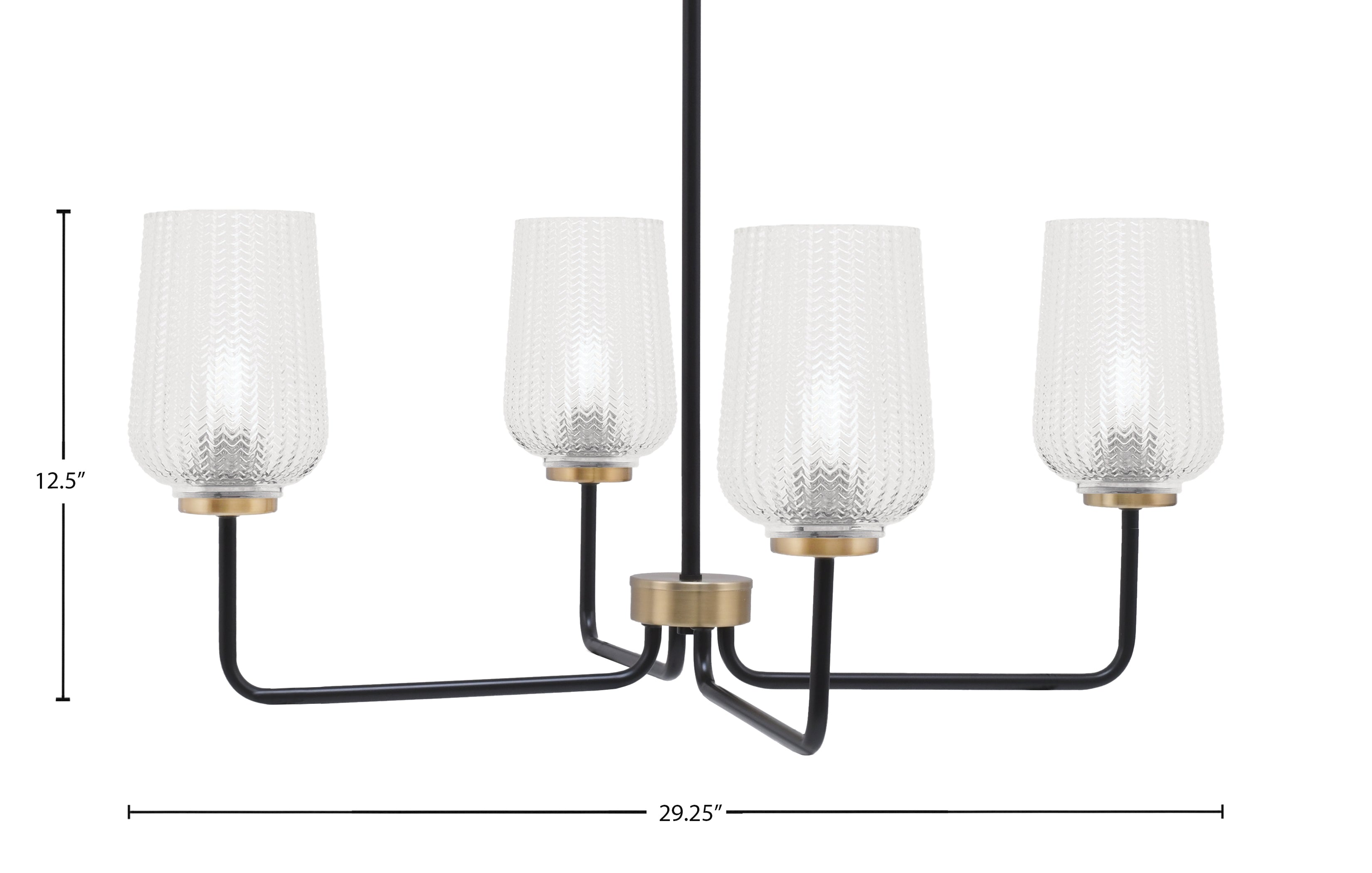 Sandia Four Light Chandelier in Matte Black & New Age Brass with Clear Textured Shade