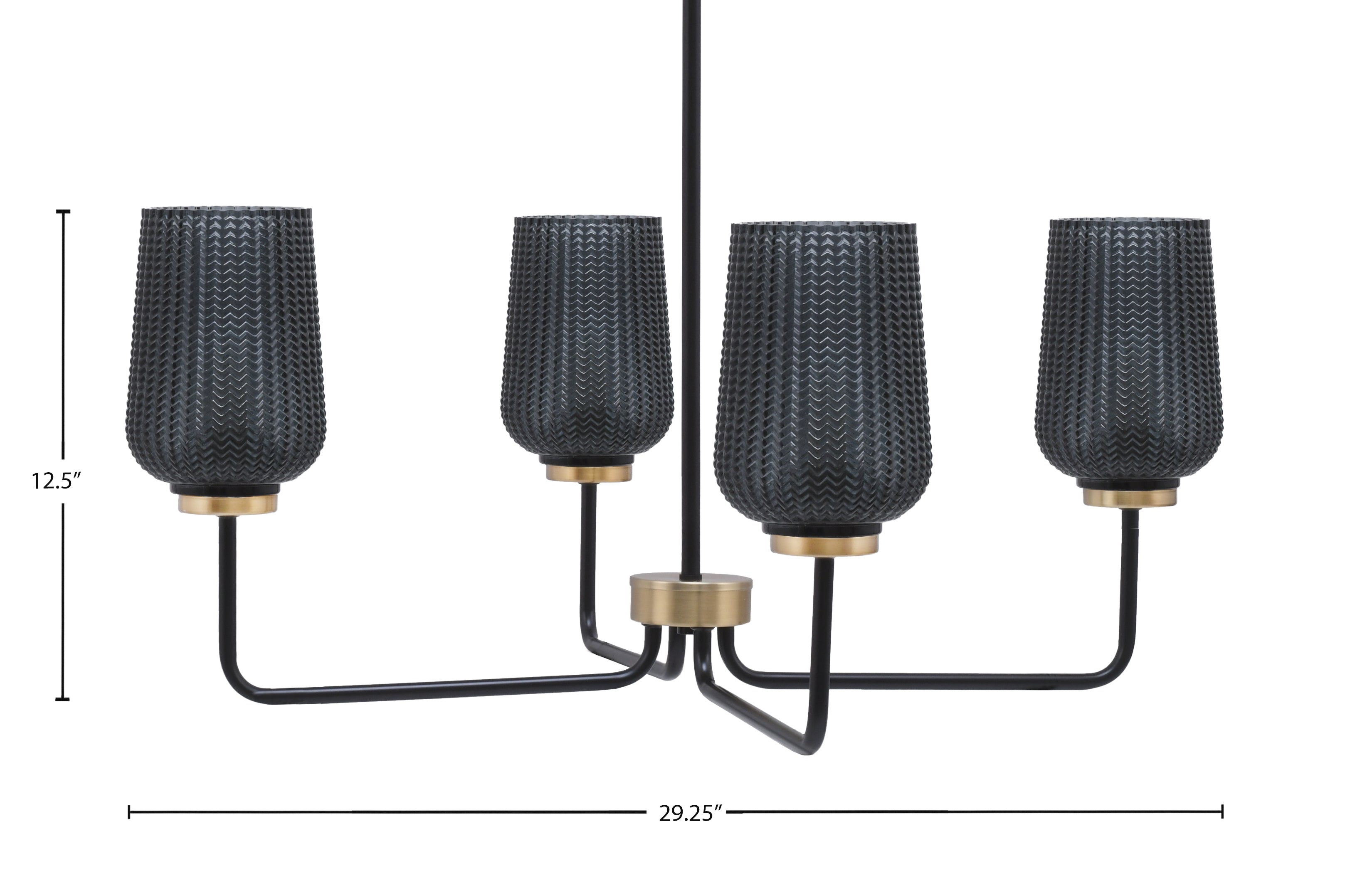 Sandia Four Light Chandelier in Matte Black & New Age Brass with Smoke Textured Shade