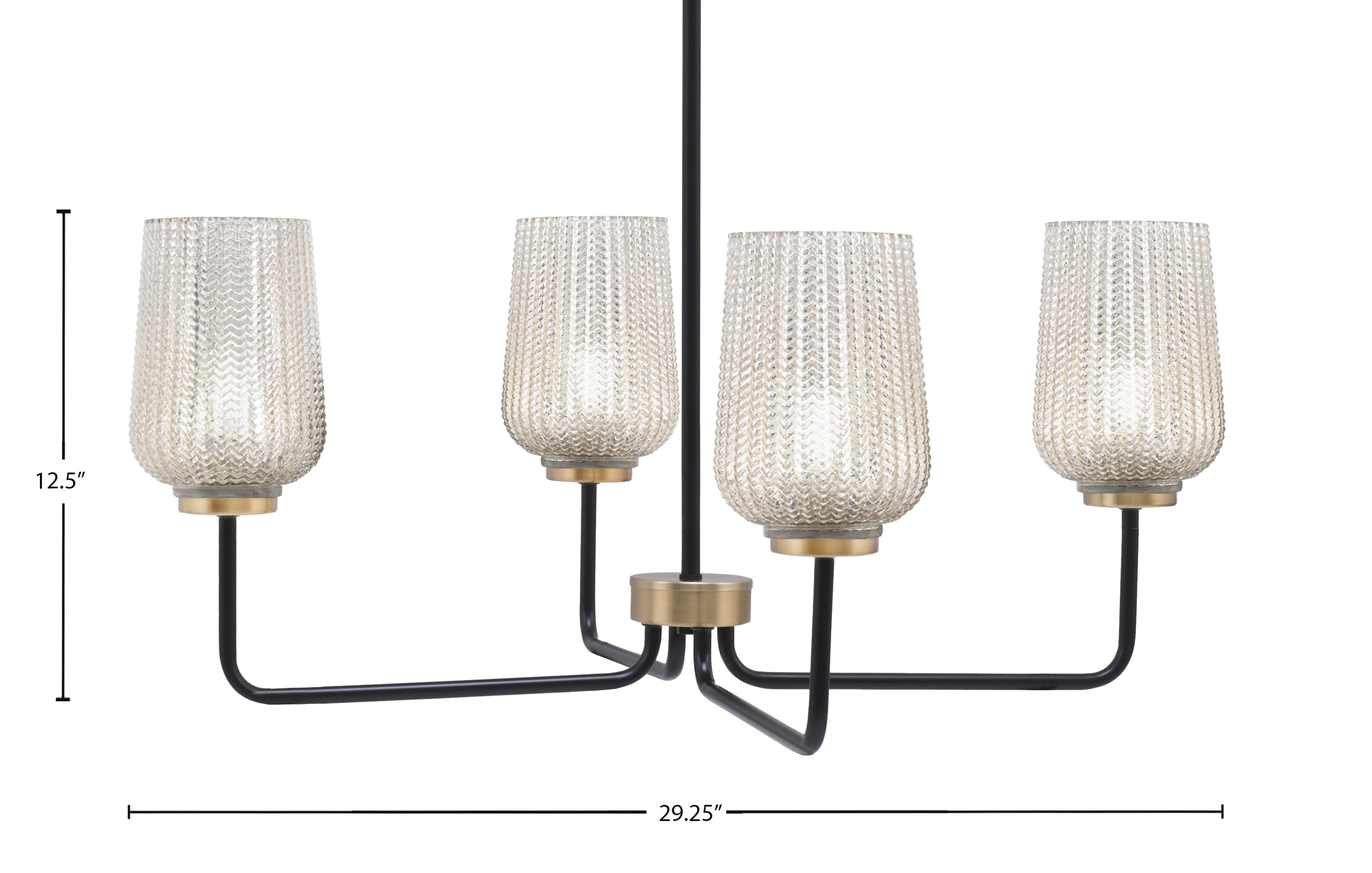 Sandia Four Light Chandelier in Matte Black & New Age Brass with Silver Textured Shade