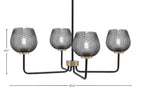 Sandia Four Light Chandelier in Matte Black & New Age Brass with Smoke Textured Shade