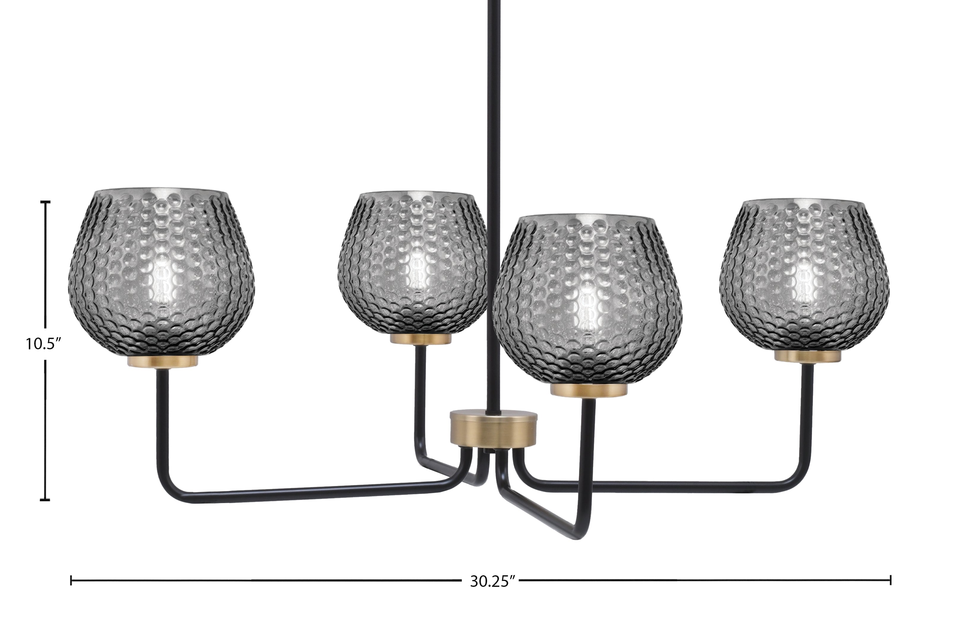 Sandia Four Light Chandelier in Matte Black & New Age Brass with Smoke Textured Shade