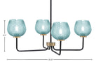 Sandia Four Light Chandelier in Matte Black & New Age Brass with Turquoise Textured Shade