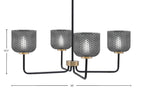 Sandia Four Light Chandelier in Matte Black & New Age Brass with Smoke Textured Shade