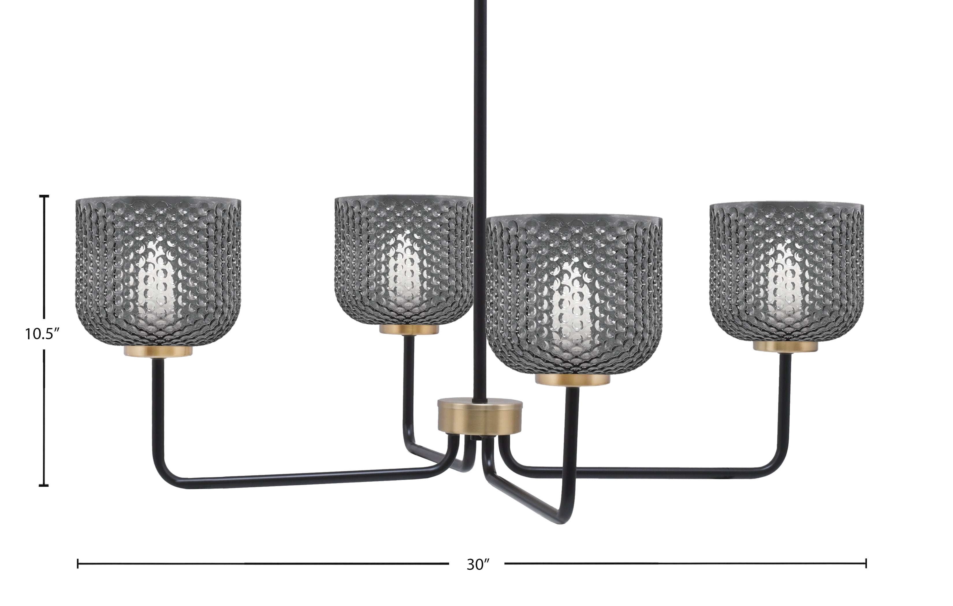 Sandia Four Light Chandelier in Matte Black & New Age Brass with Smoke Textured Shade