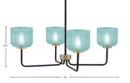 Sandia Four Light Chandelier in Matte Black & New Age Brass with Turquoise Textured Shade