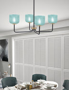 Sandia Four Light Chandelier in Matte Black & New Age Brass with Turquoise Textured Shade
