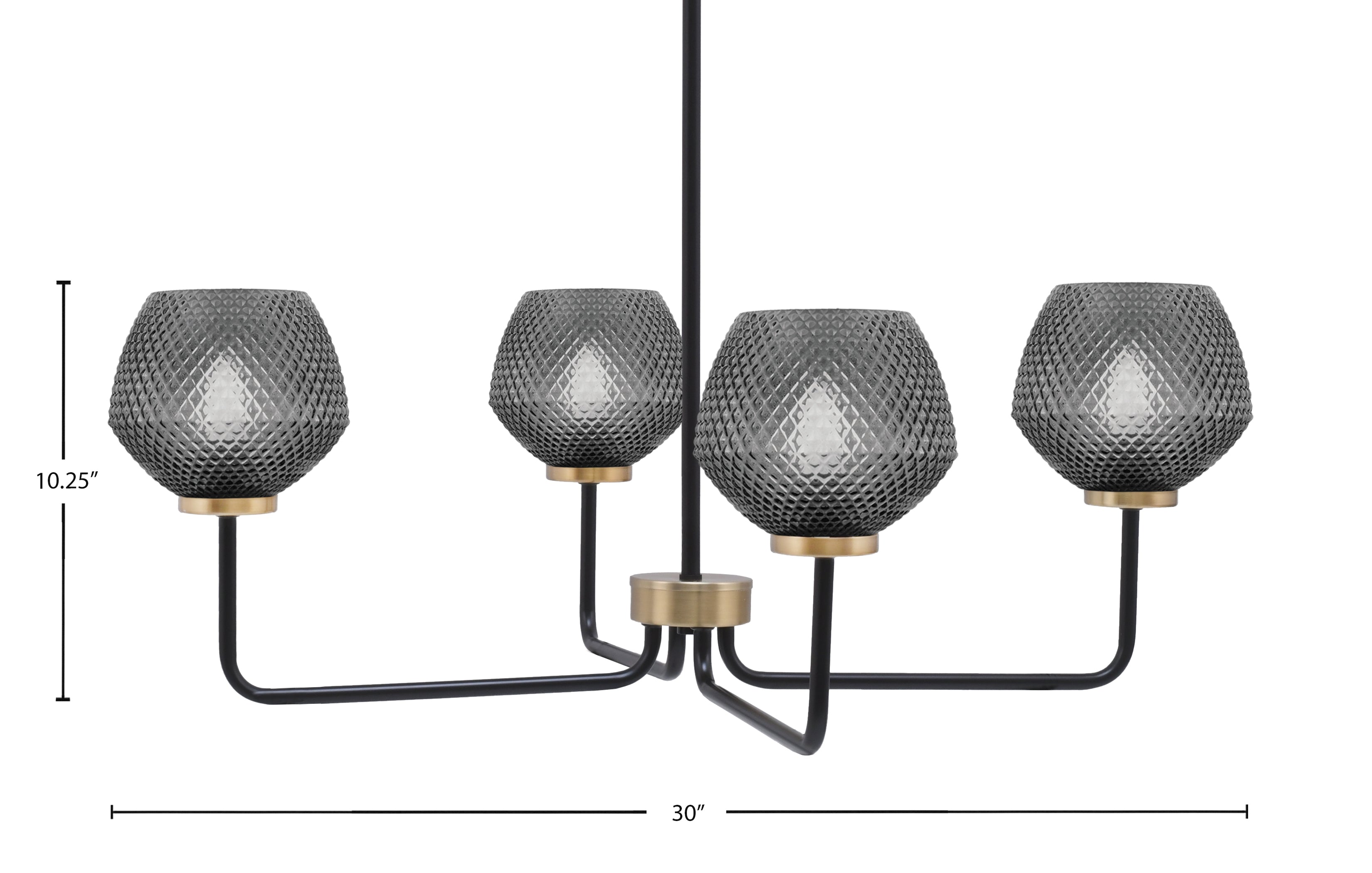 Sandia Four Light Chandelier in Matte Black & New Age Brass with Smoke Textured Shade