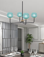 Sandia Four Light Chandelier in Matte Black & New Age Brass with Turquoise Textured Shade