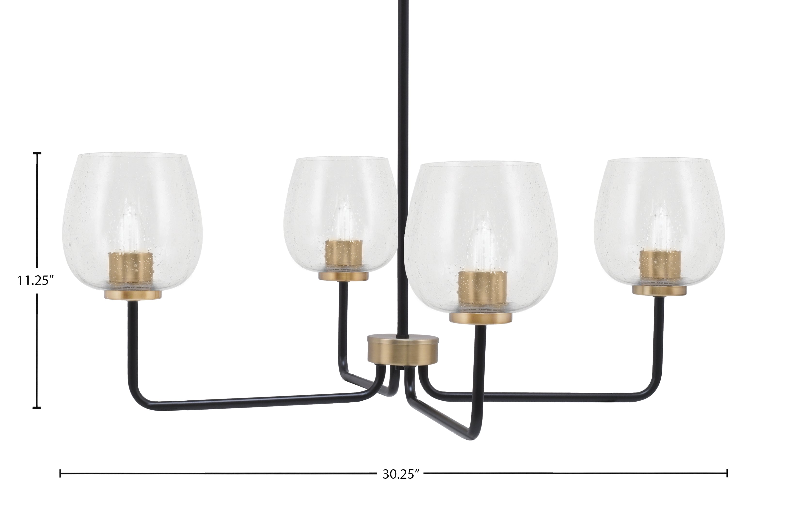 Sandia Four Light Chandelier in Matte Black & New Age Brass with Clear Bubble Shade
