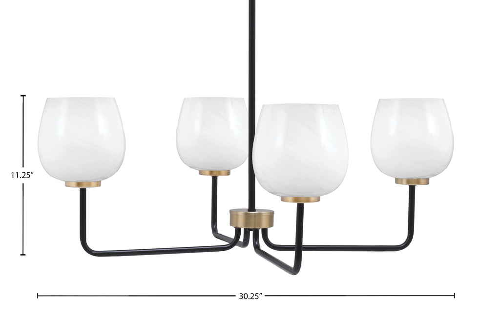 Sandia Four Light Chandelier in Matte Black & New Age Brass with White Marble Shade