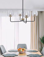 Sandia Four Light Chandelier in Matte Black & New Age Brass with Smoke Bubble Shade