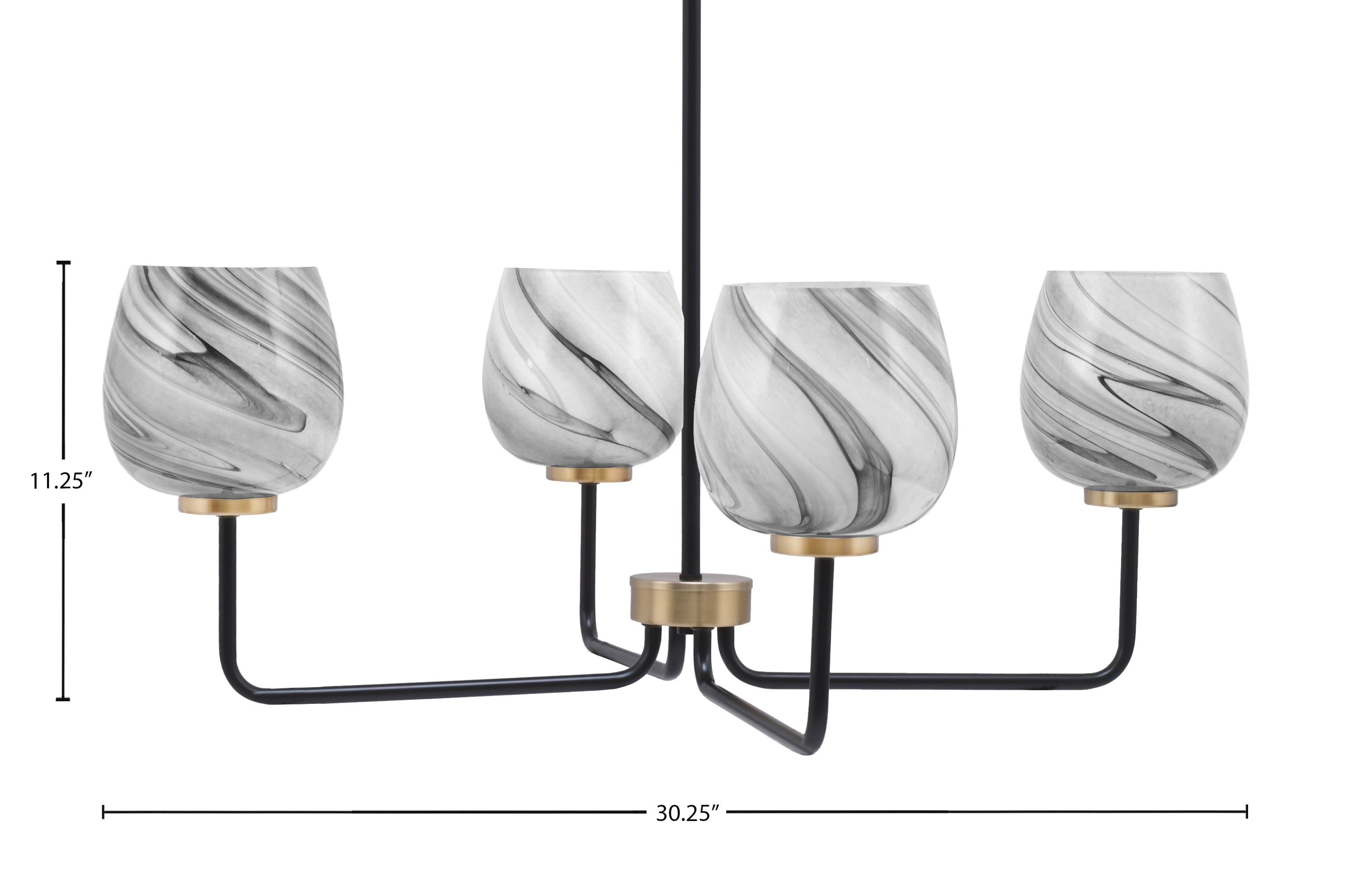 Sandia Four Light Chandelier in Matte Black & New Age Brass with Onyx Swirl Shade