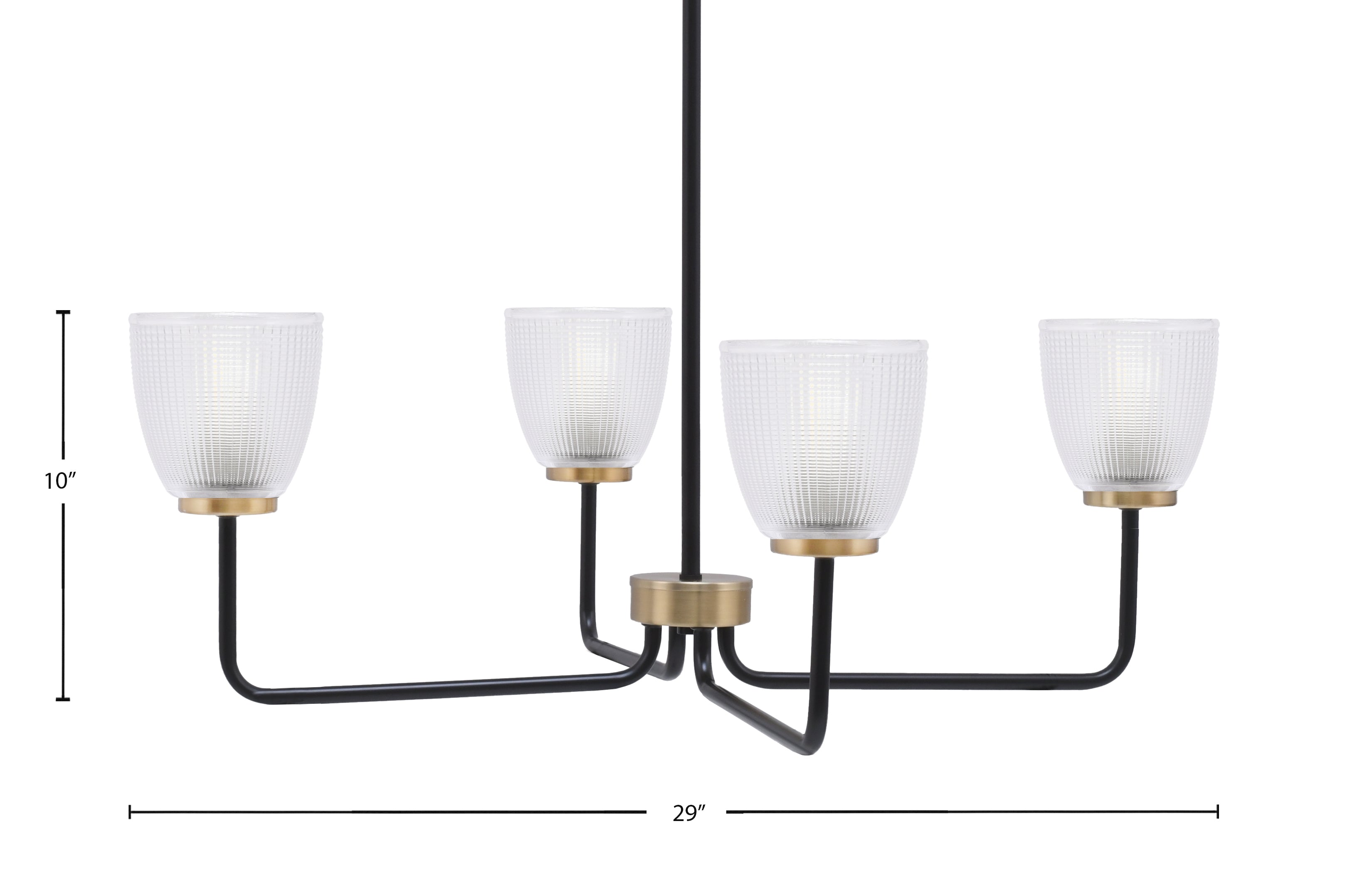 Sandia Four Light Chandelier in Matte Black & New Age Brass with Clear Ribbed Shade