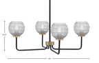 Sandia Four Light Chandelier in Matte Black & New Age Brass with Clear Ribbed Shade