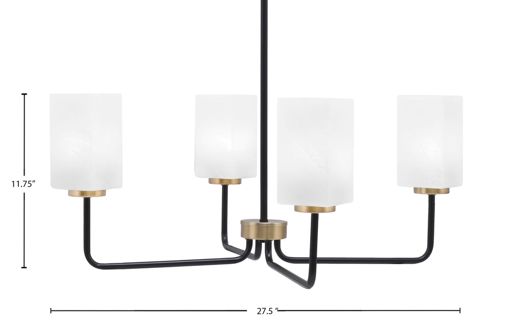 Sandia Four Light Chandelier in Matte Black & New Age Brass with White Marble Shade
