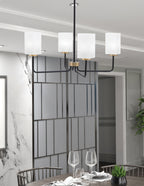 Sandia Four Light Chandelier in Matte Black & New Age Brass with White Marble Shade