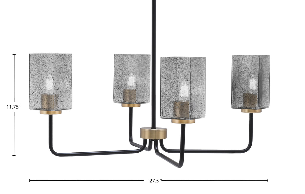 Sandia Four Light Chandelier in Matte Black & New Age Brass with Smoke Bubble Shade