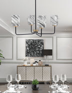 Sandia Four Light Chandelier in Matte Black & New Age Brass with Onyx Swirl Shade