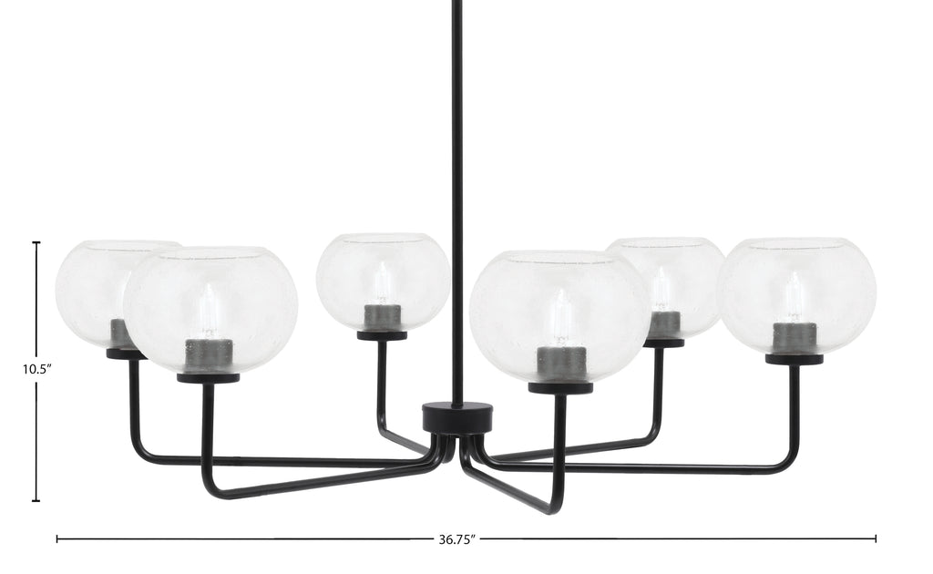 Sandia Six Light Chandelier in Matte Black with Clear Bubble Shade