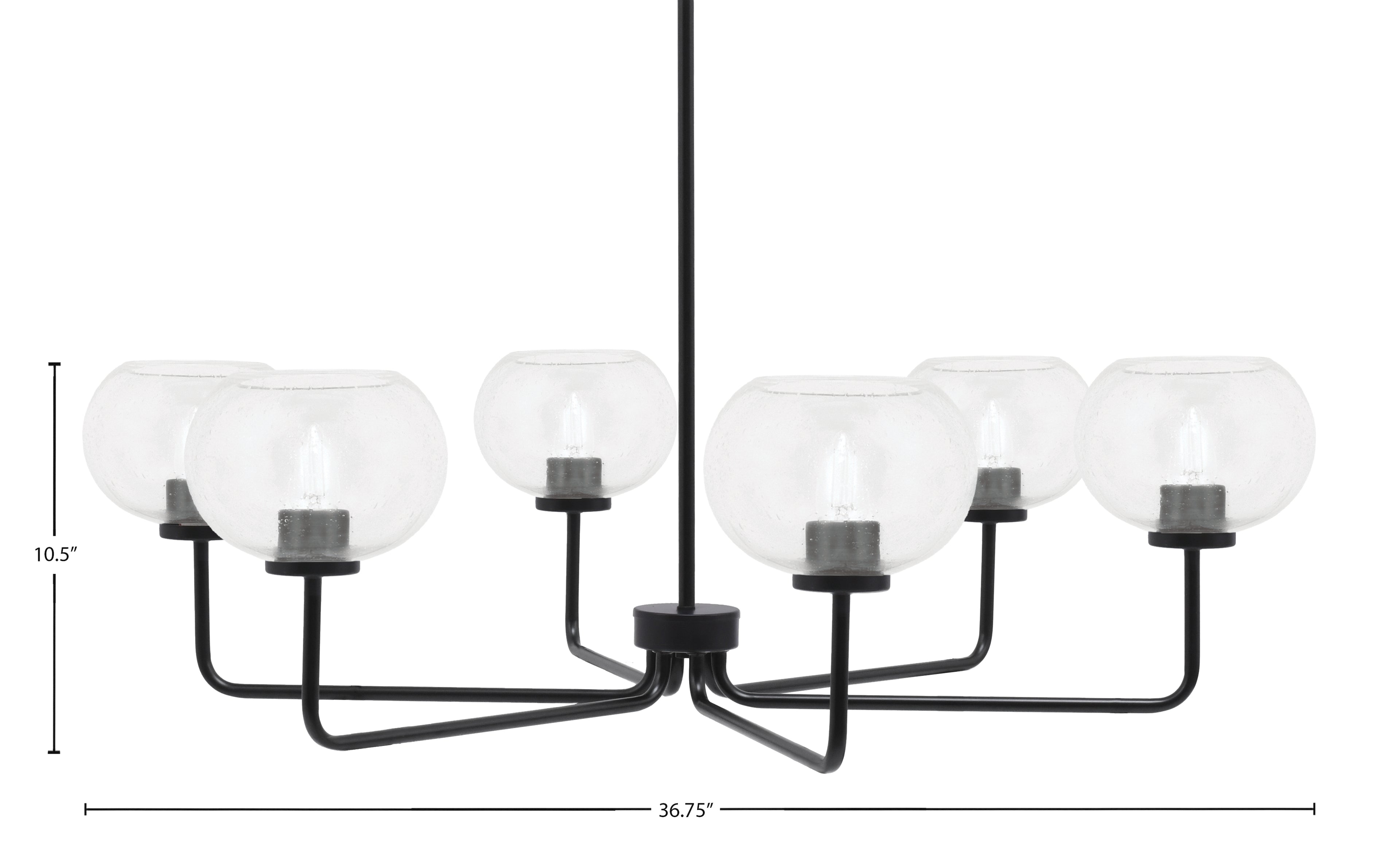 Sandia Six Light Chandelier in Matte Black with Clear Bubble Shade