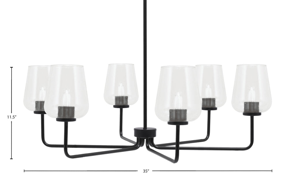 Sandia Six Light Chandelier in Matte Black with Clear Bubble Shade