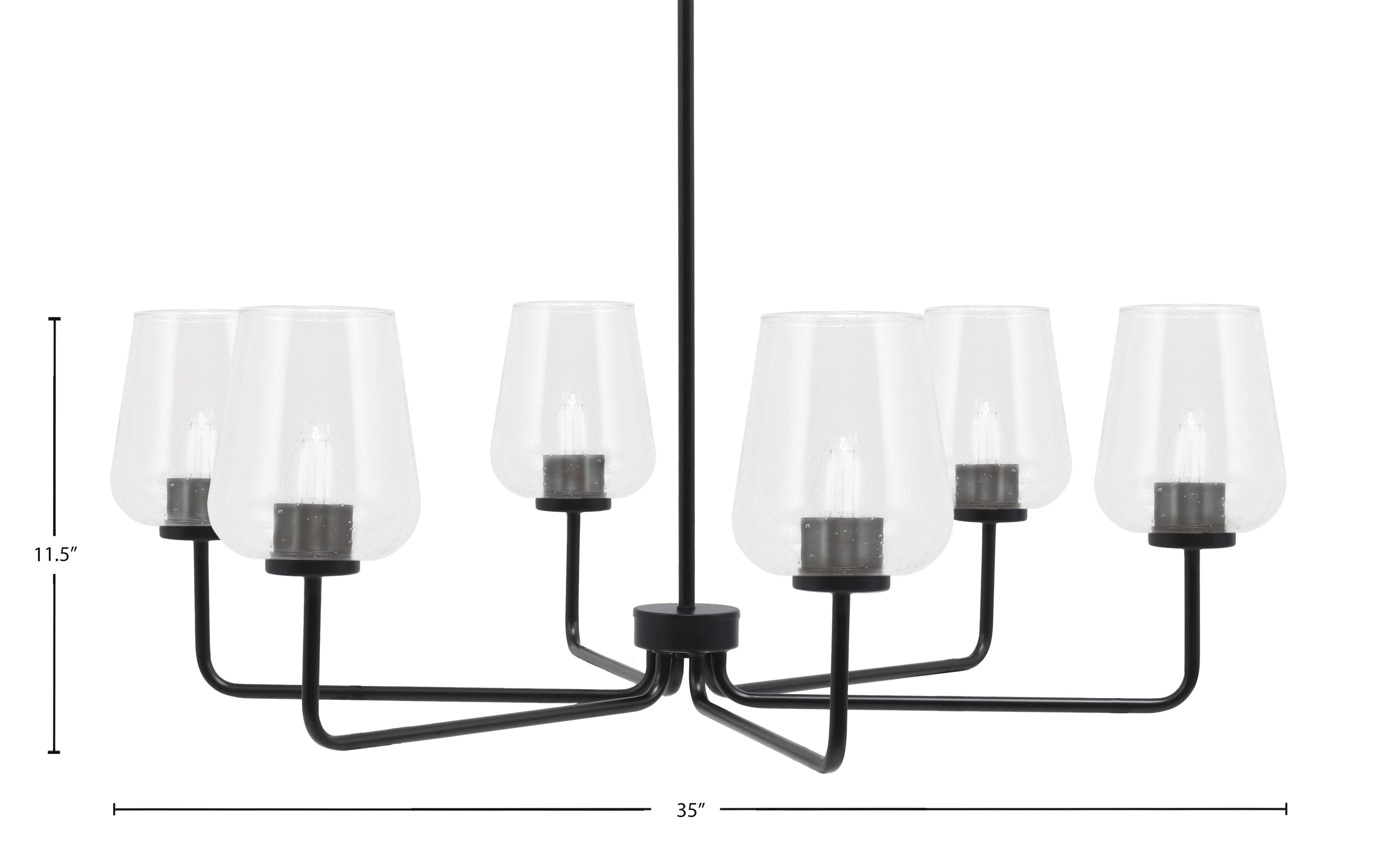 Sandia Six Light Chandelier in Matte Black with Clear Bubble Shade