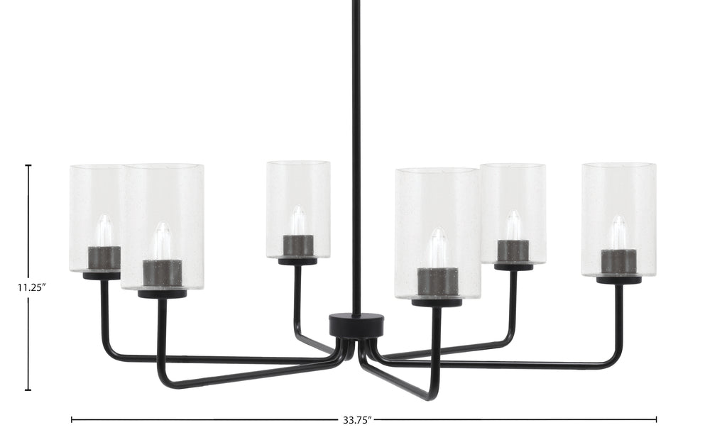 Sandia Six Light Chandelier in Matte Black with Clear Bubble Shade