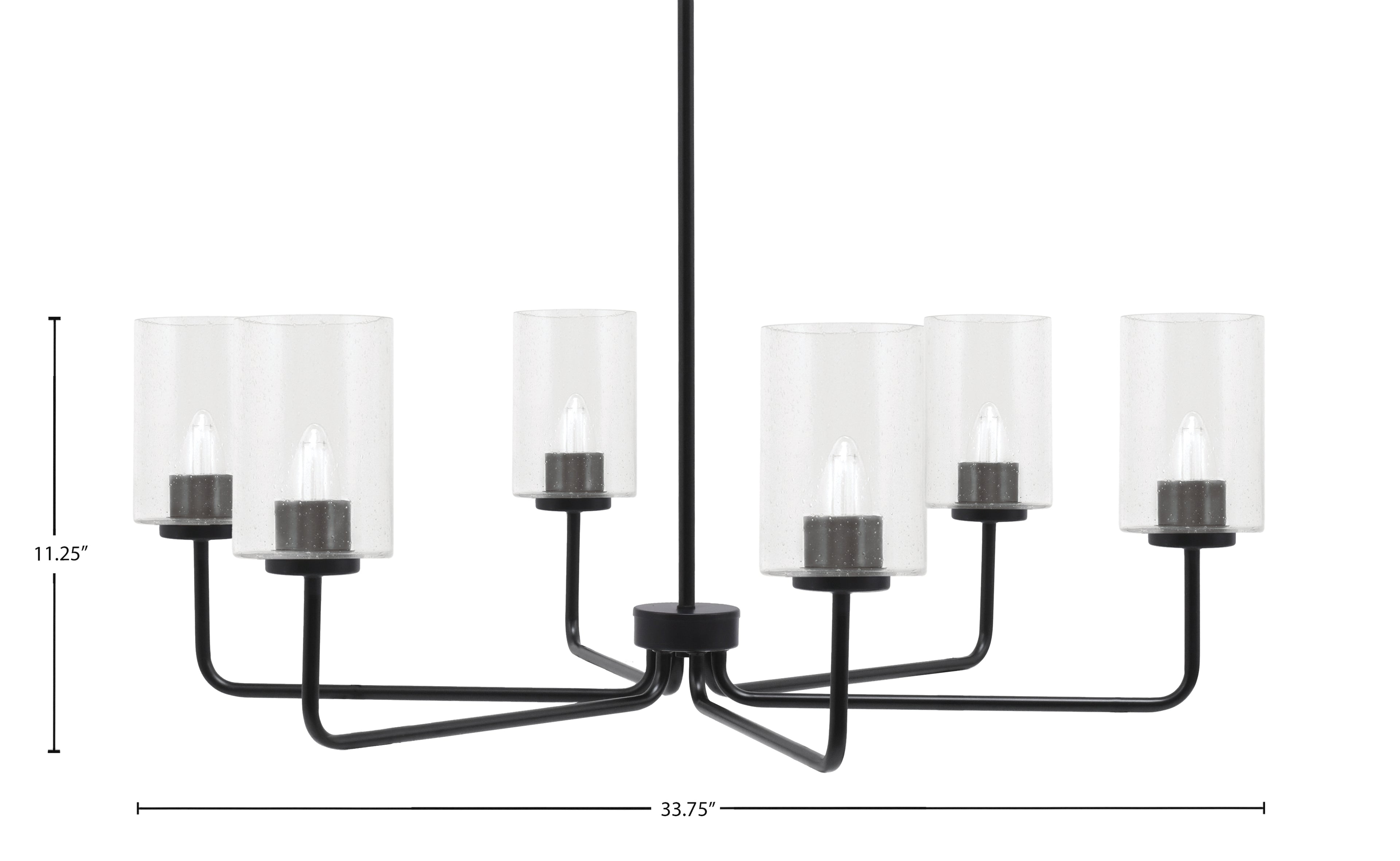 Sandia Six Light Chandelier in Matte Black with Clear Bubble Shade