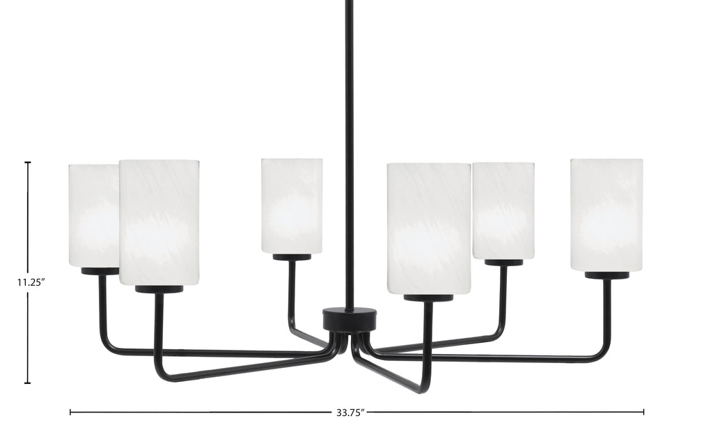 Sandia Six Light Chandelier in Matte Black with White Marble Shade