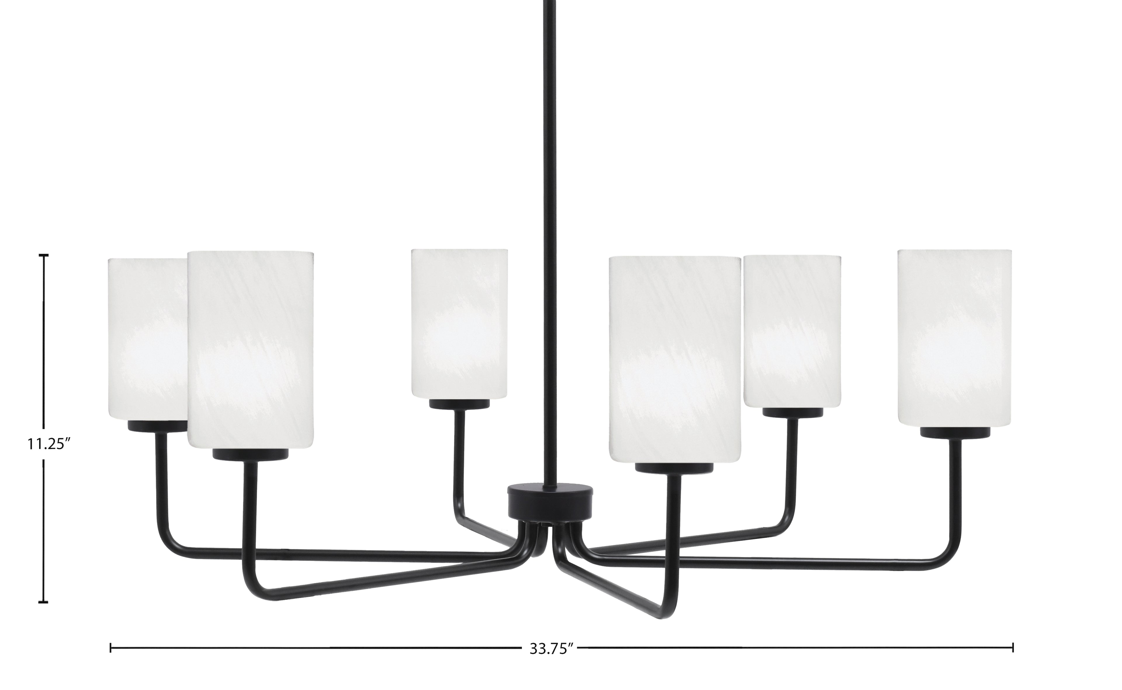 Sandia Six Light Chandelier in Matte Black with White Marble Shade