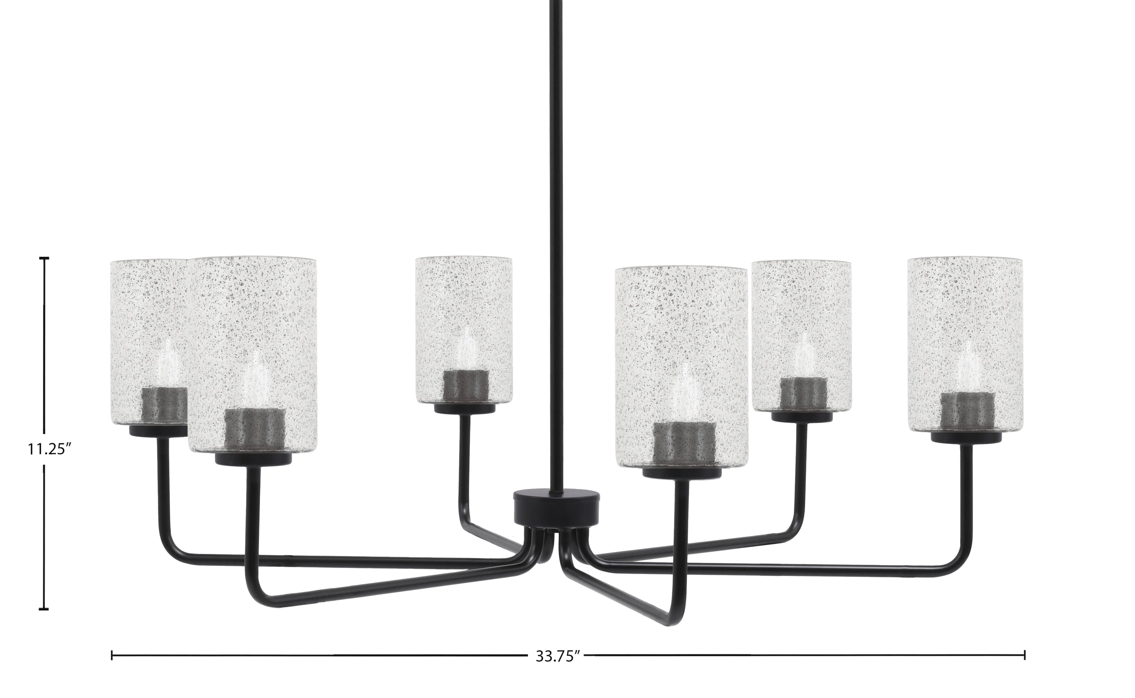 Sandia Six Light Chandelier in Matte Black with Smoke Bubble Shade