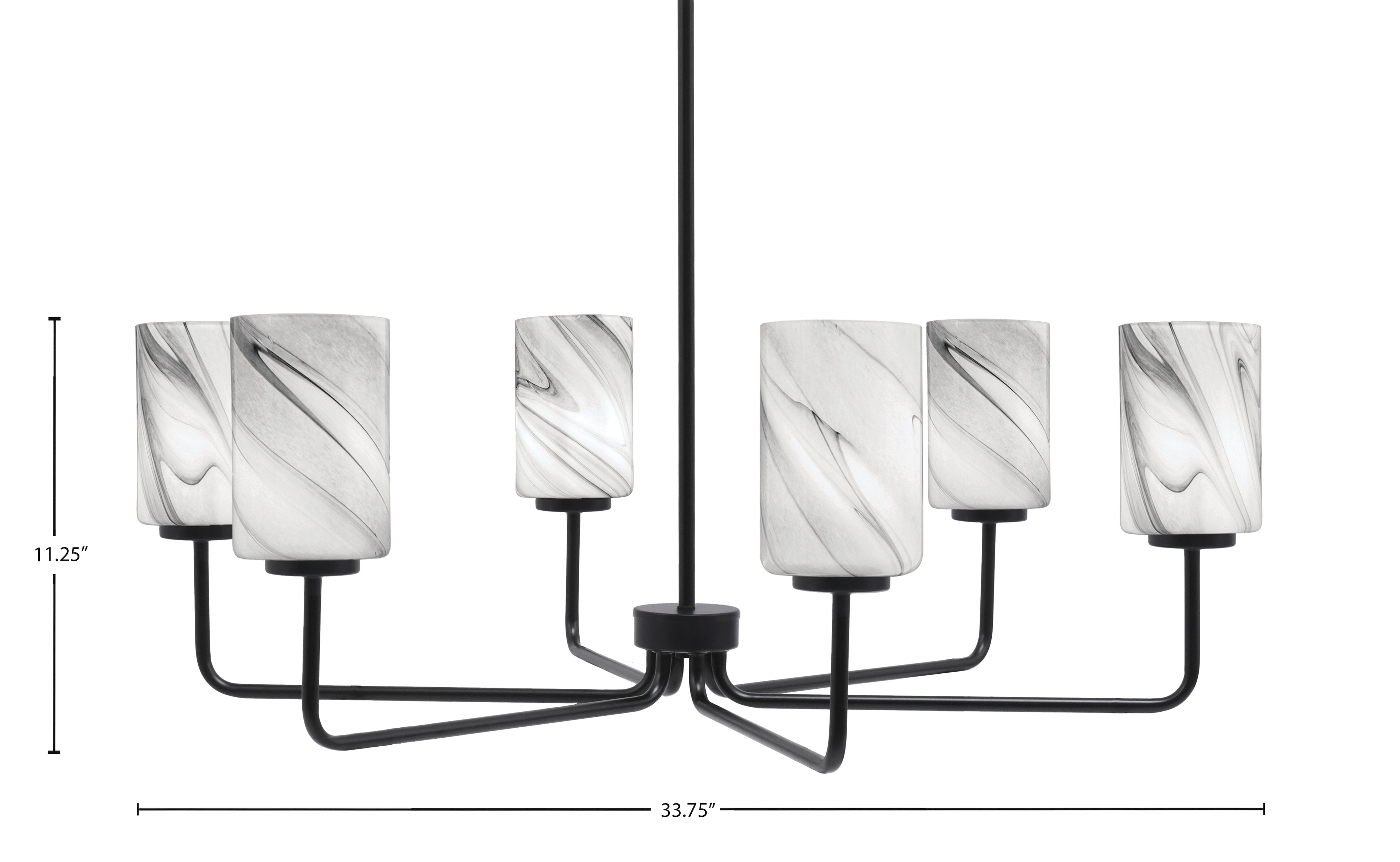 Sandia Six Light Chandelier in Matte Black with Onyx Swirl Shade