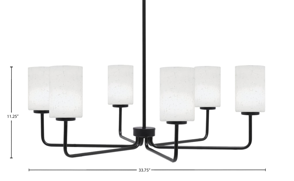 Sandia Six Light Chandelier in Matte Black with White Muslin Shade