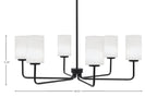 Sandia Six Light Chandelier in Matte Black with White Muslin Shade
