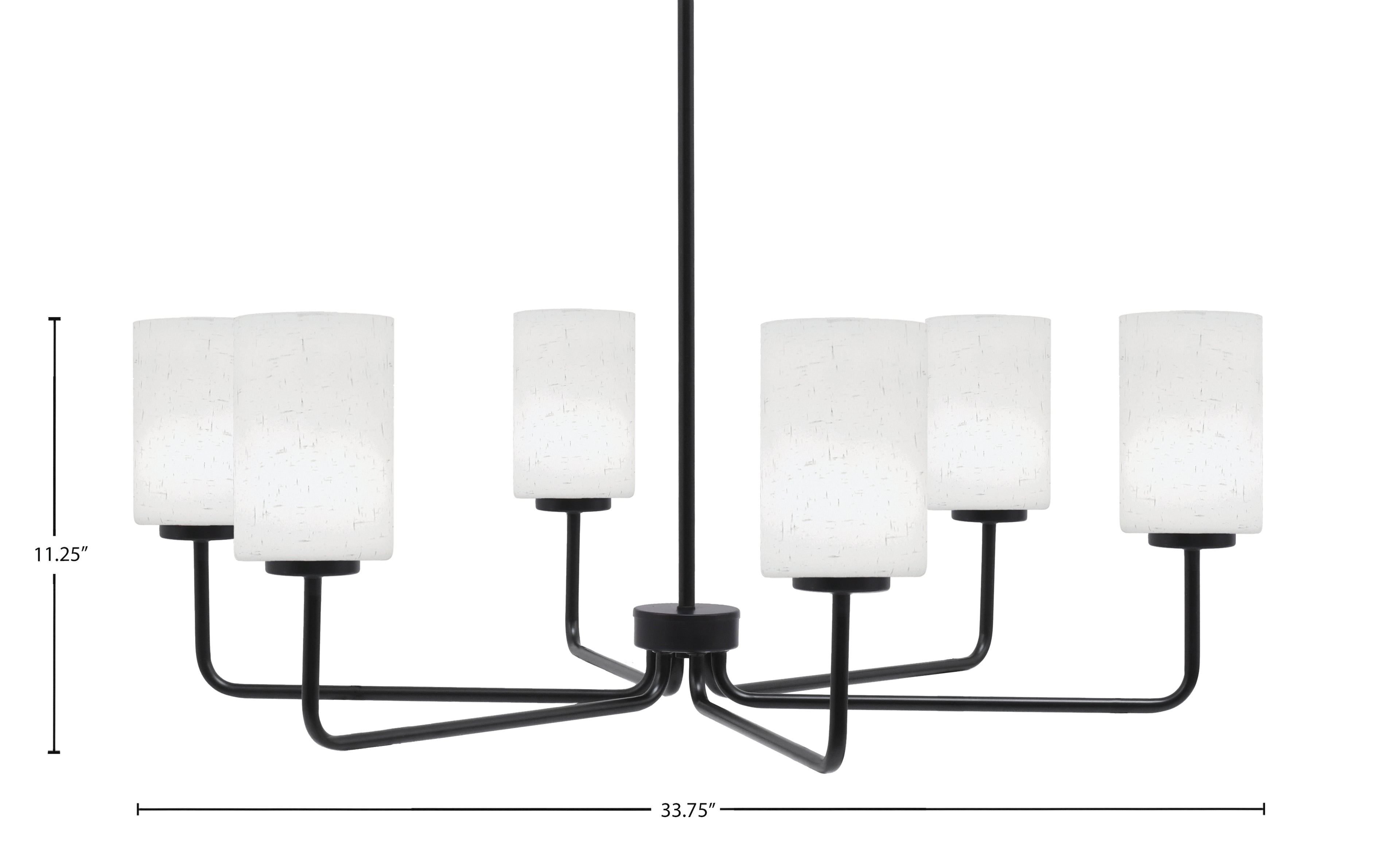 Sandia Six Light Chandelier in Matte Black with White Muslin Shade