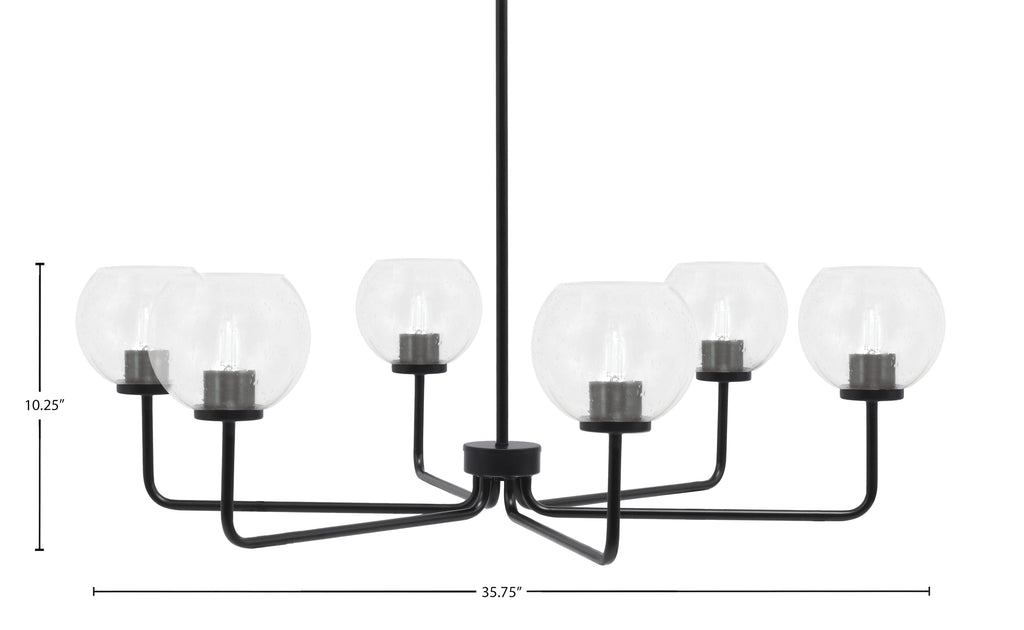 Sandia Six Light Chandelier in Matte Black with Clear Bubble Shade