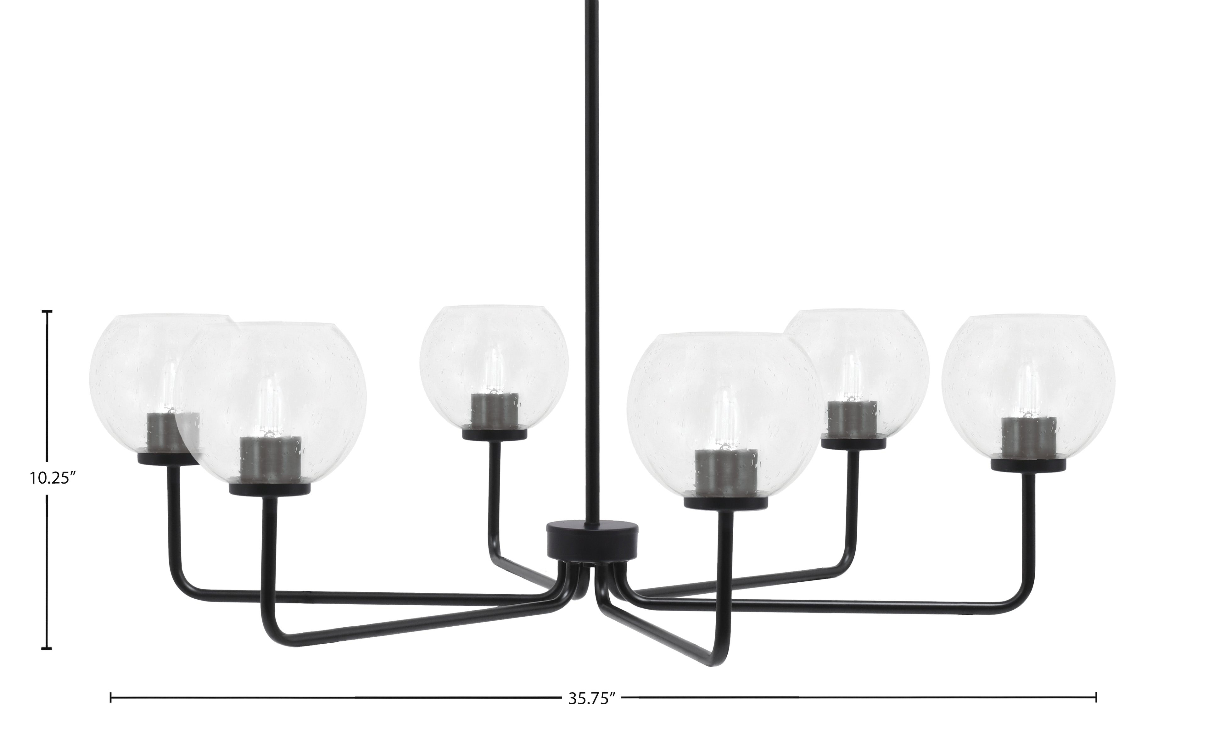 Sandia Six Light Chandelier in Matte Black with Clear Bubble Shade