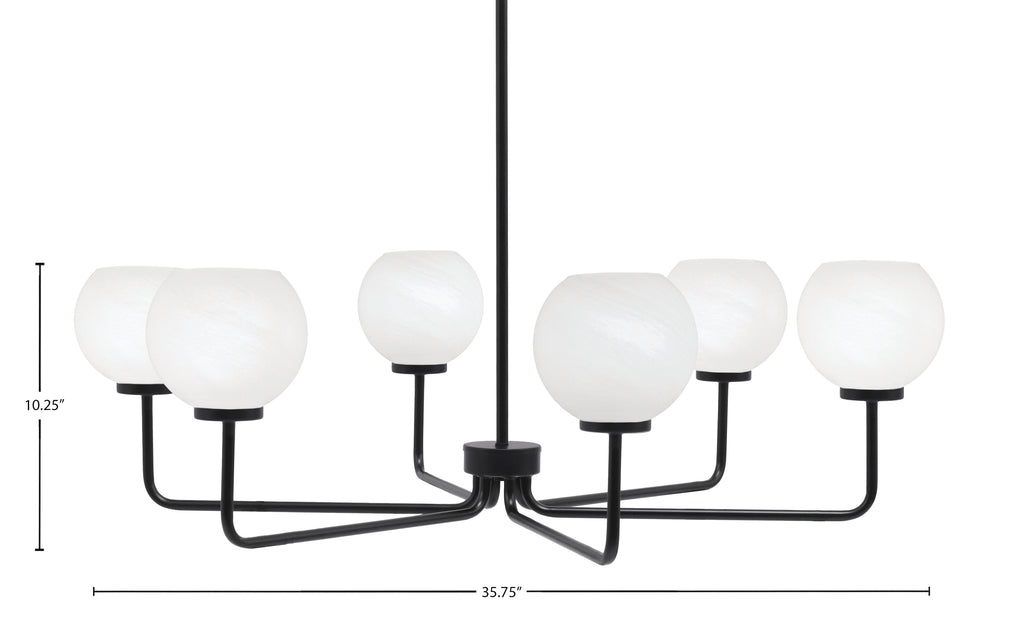 Sandia Six Light Chandelier in Matte Black with White Marble Shade