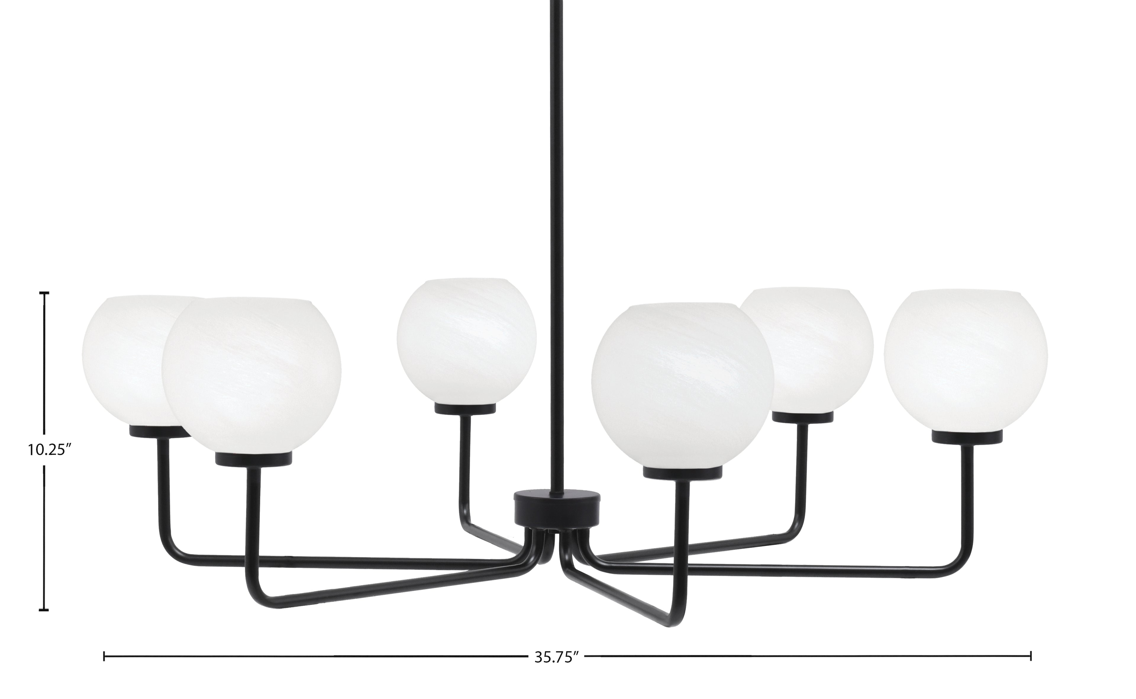 Sandia Six Light Chandelier in Matte Black with White Marble Shade