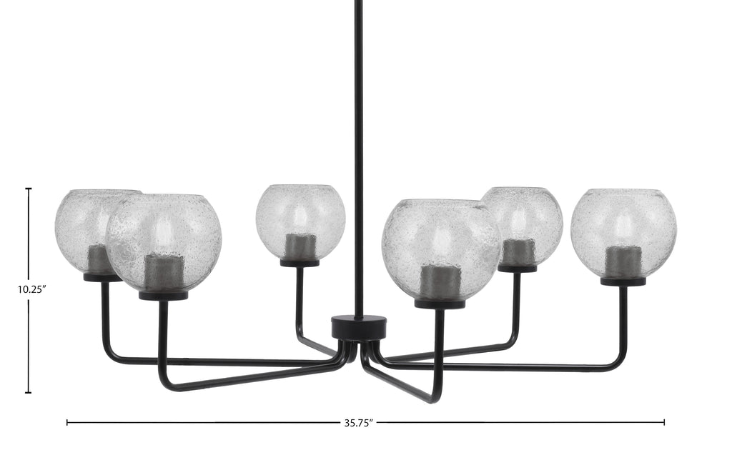 Sandia Six Light Chandelier in Matte Black with Smoke Bubble Shade