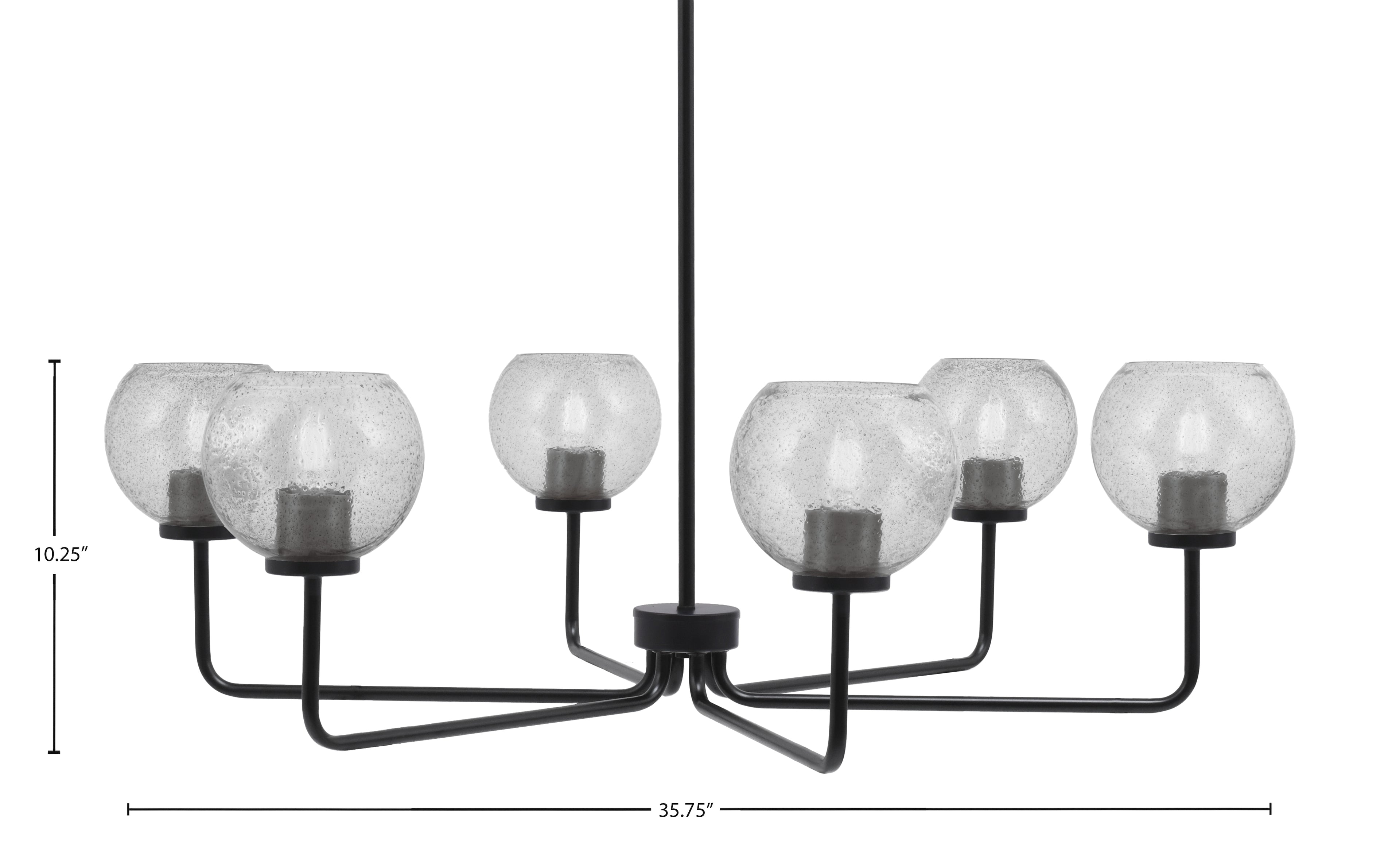 Sandia Six Light Chandelier in Matte Black with Smoke Bubble Shade