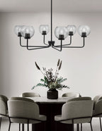 Sandia Six Light Chandelier in Matte Black with Smoke Bubble Shade