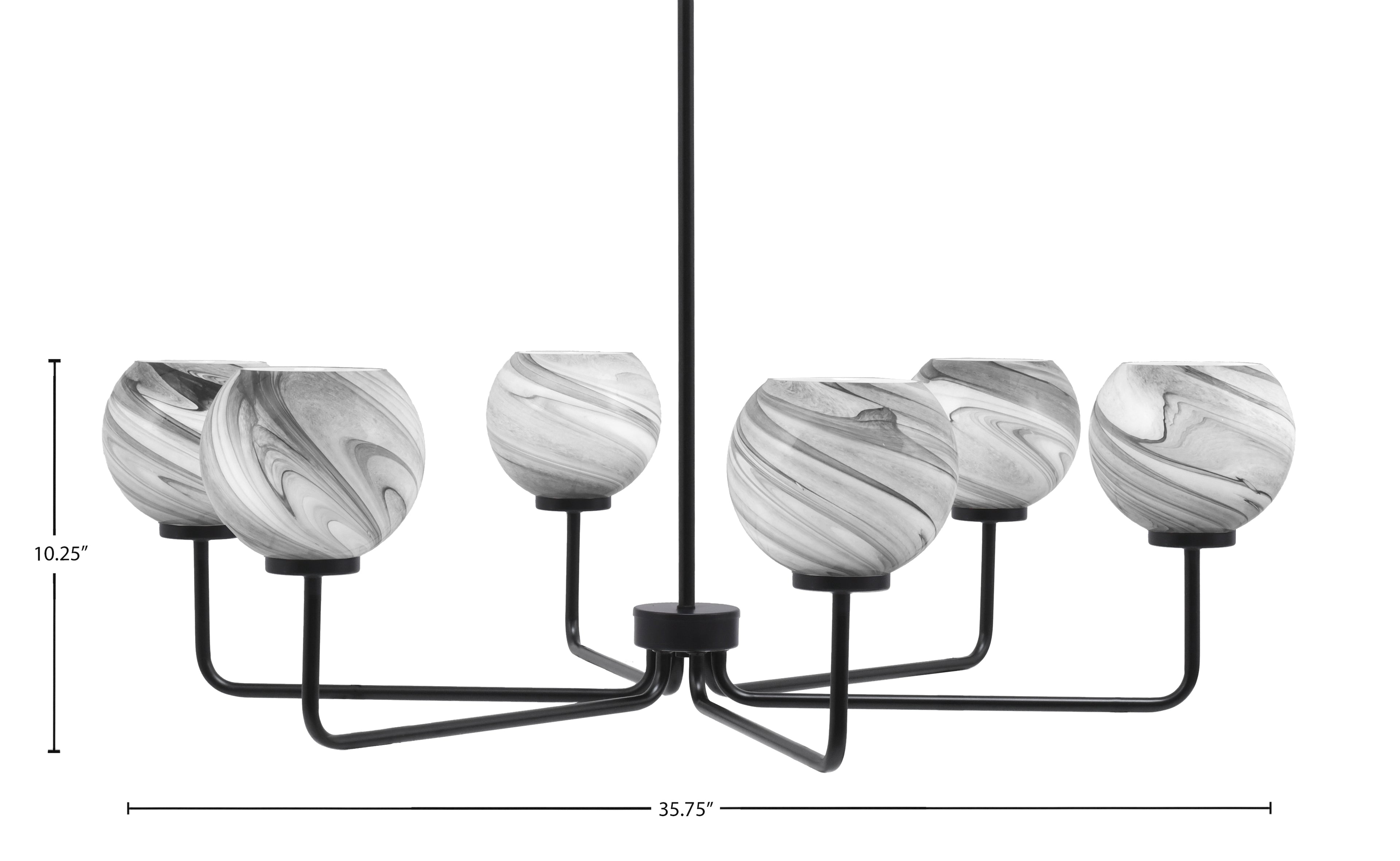 Sandia Six Light Chandelier in Matte Black with Onyx Swirl Shade