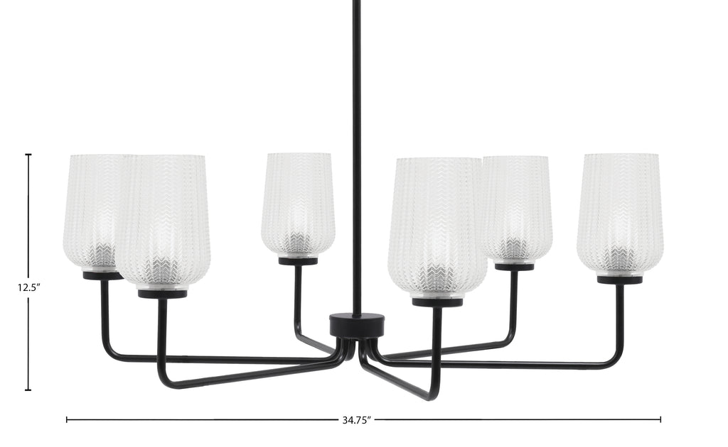 Sandia Six Light Chandelier in Matte Black with Clear Textured Shade