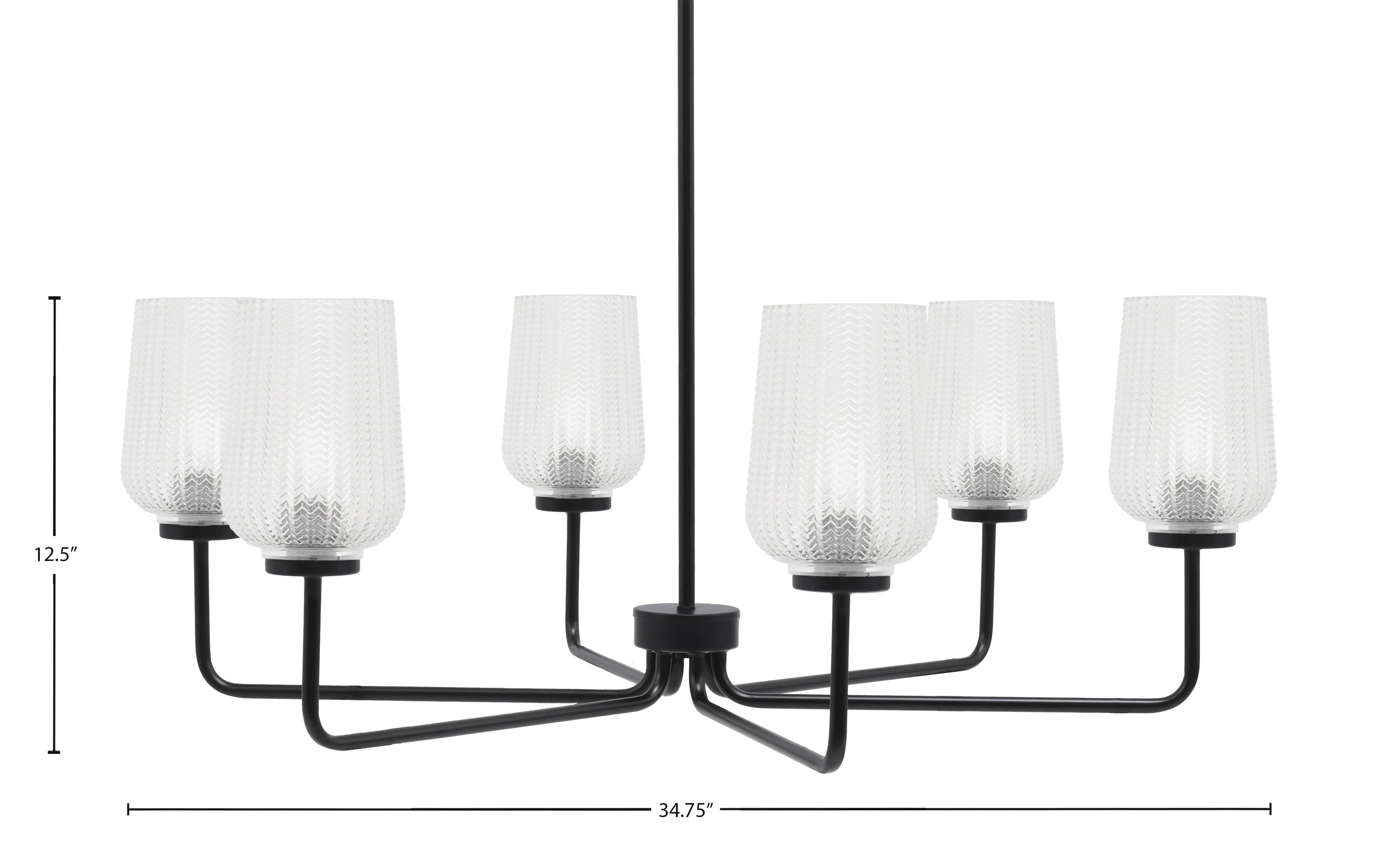 Sandia Six Light Chandelier in Matte Black with Clear Textured Shade