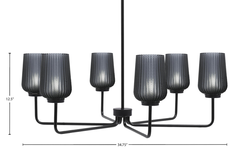 Sandia Six Light Chandelier in Matte Black with Smoke Textured Shade