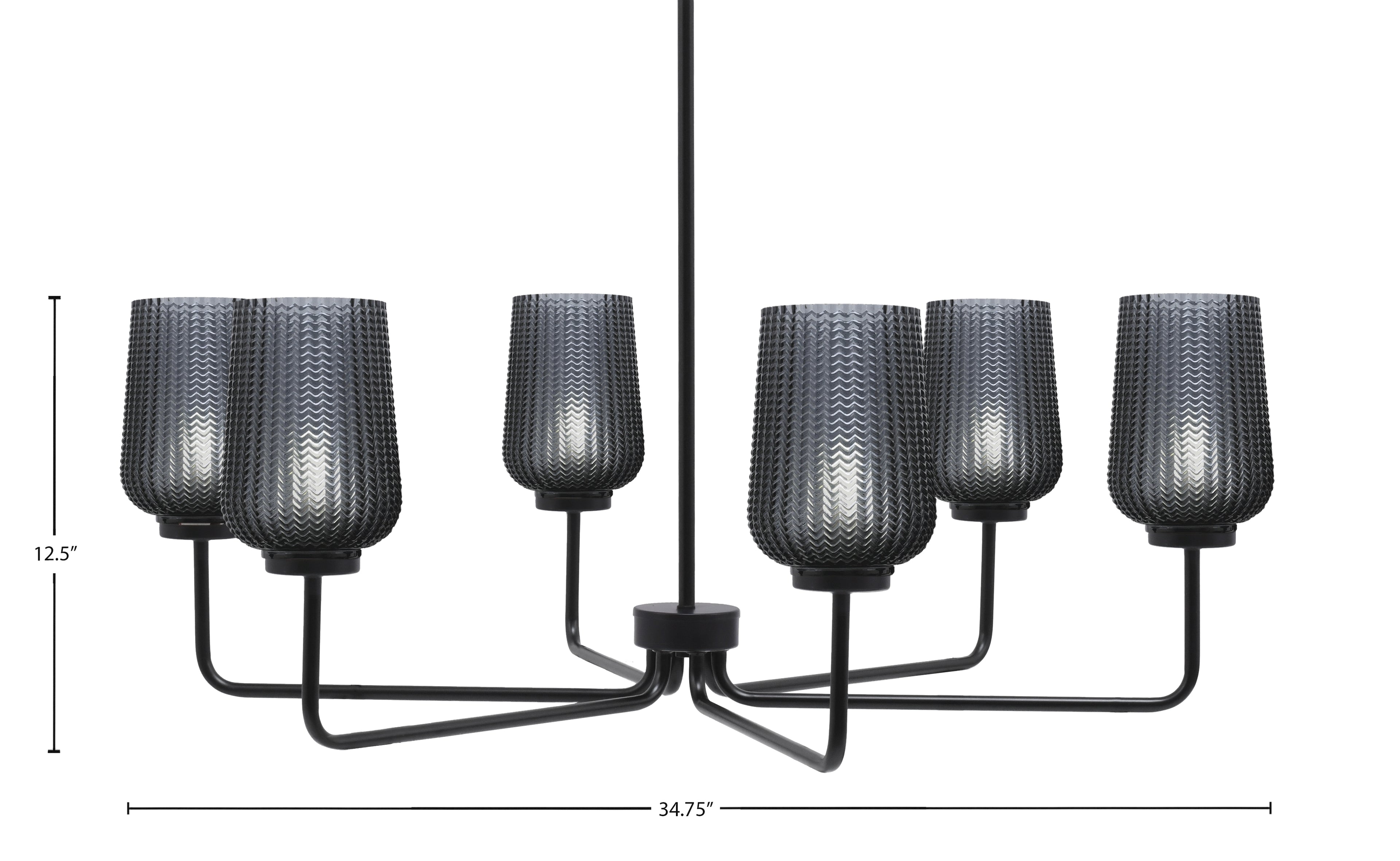 Sandia Six Light Chandelier in Matte Black with Smoke Textured Shade