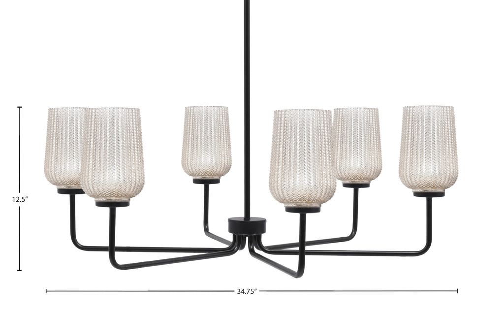 Sandia Six Light Chandelier in Matte Black with Silver Textured Shade